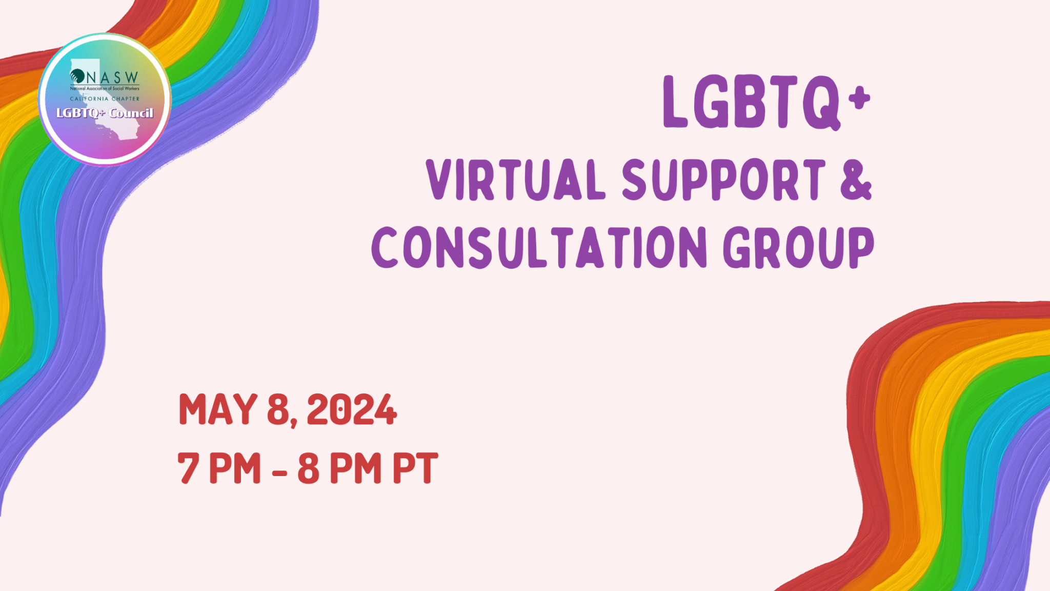 LGBTQ+ Virtual Support & Consultation Group on May 8 · NASWCANEWS.ORG